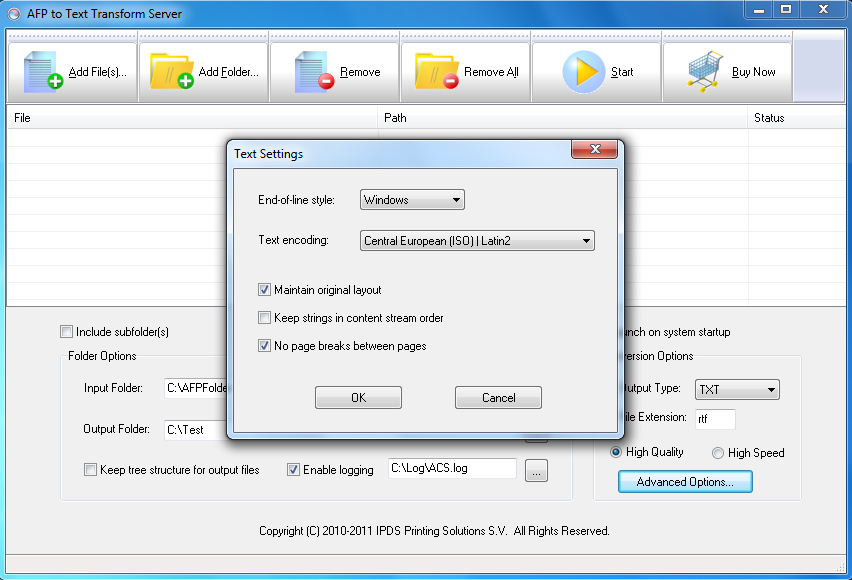 Screenshot for AFP2Text Transform Server 2.01
