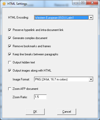 AFP to HTML Transform Options