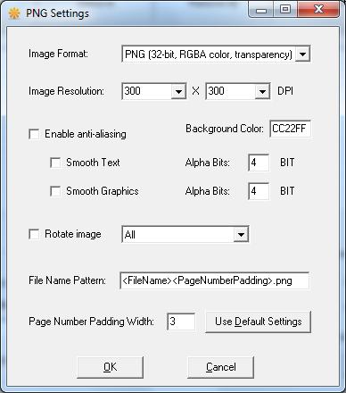 AFP to PNG Settings